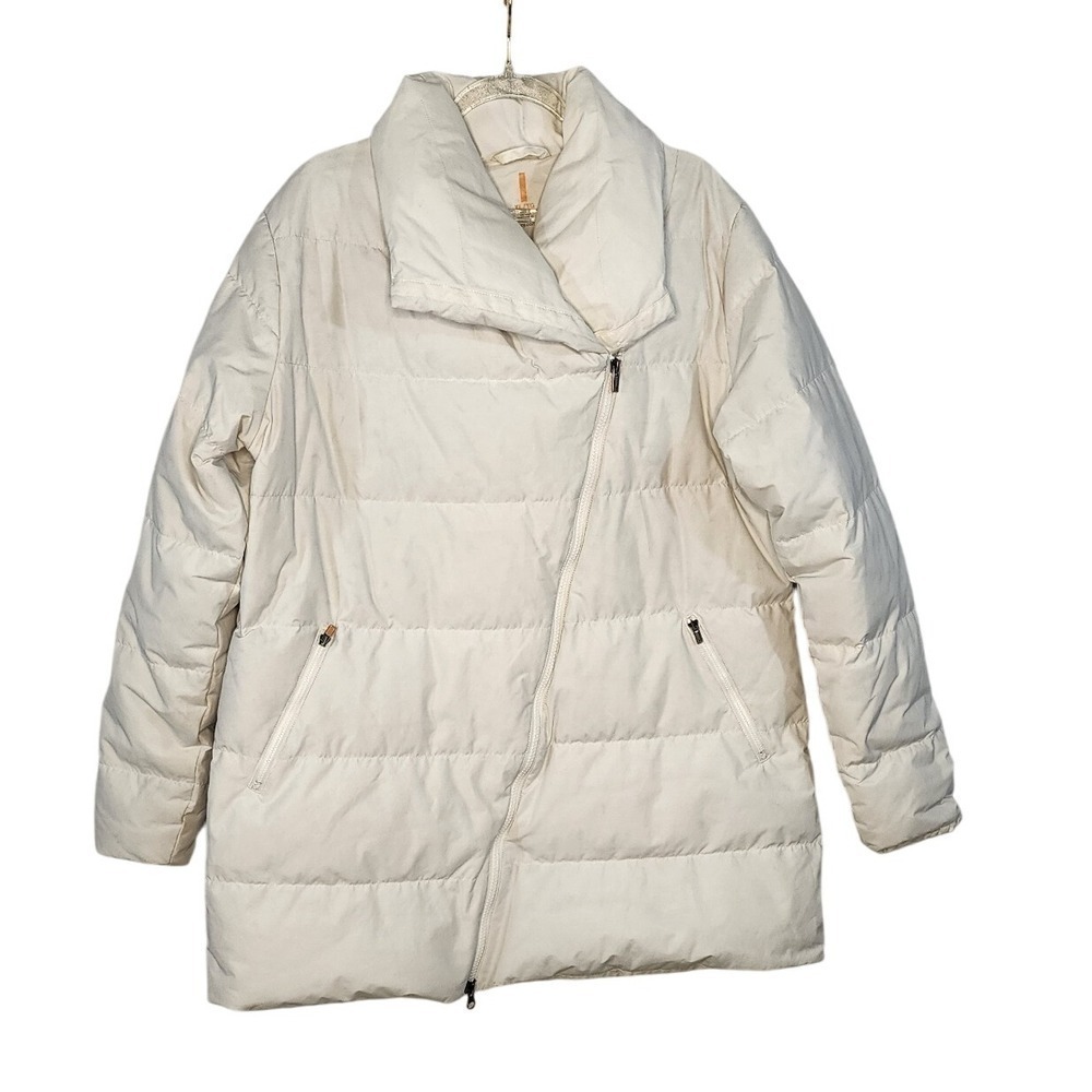 Lucy Puffer‎ Jacket Cream Asymmetrical Zip Stand Collar Women's XL TG